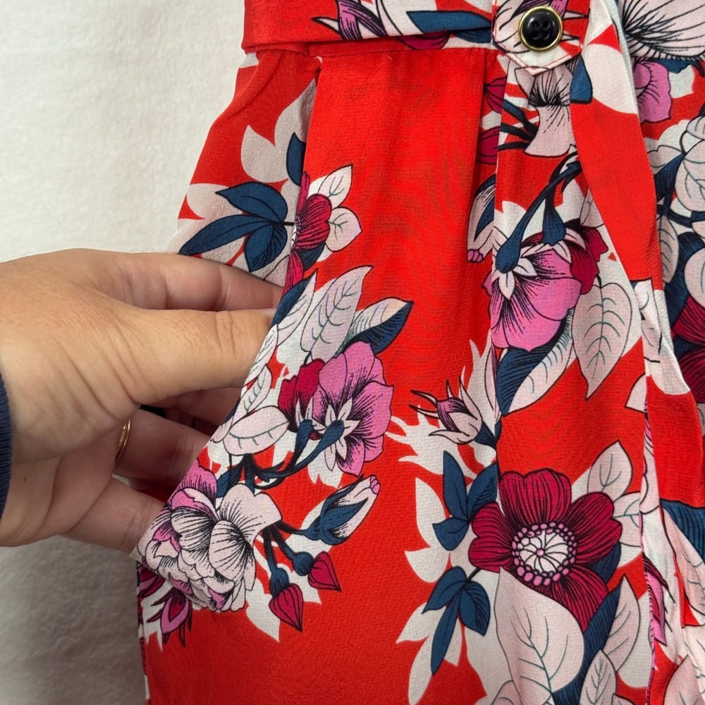 Anthropologie Yumi Kim 100% Silk Floral Jumpsuit SM Red Sleeveless Romantic - Picture 4 of 12